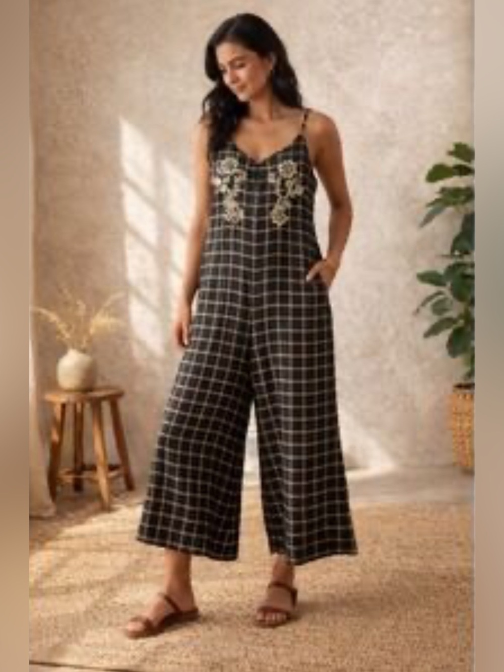 World Market Cotton Embroidered Wide leg Jumpsuit